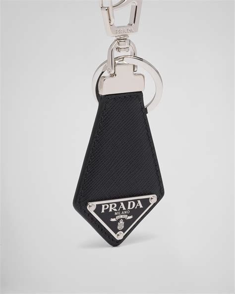 prada saffiano chain|Black Saffiano Leather And Metal Keychain .